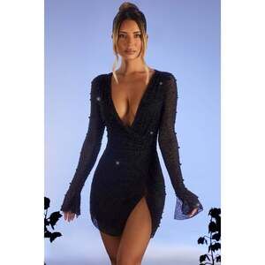Oh Polly Embellished Wrap Over A-Line Mini Dress in Black 6
